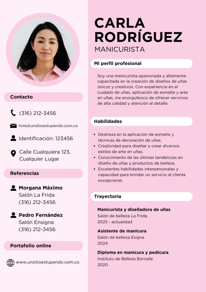 hoja de vida manicurista sencillo rosado 2